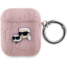 Karl Lagerfeld Embossed Karl and Choupette Heads AirPods 1/2 rózsaszín PU tok fülhallgató, fejhallgató tok