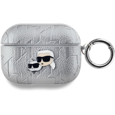 Karl Lagerfeld Embossed Karl and Choupette Heads AirPods Pro ezüst PU tok fülhallgató, fejhallgató tok