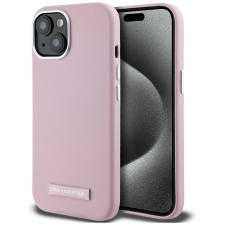 Karl Lagerfeld FW Metal Plate iPhone 15 hátlap tok kameravédelemmel, MagSafe, rózsaszín-ezüst tok és táska