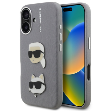 Karl Lagerfeld Grained PU K&amp;CH Heads iPhone 16 hátlap tok, szürke tok és táska