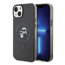 Karl Lagerfeld Karl&amp;Choupette Glitter MagSafe Apple iPhone 15 hátlap tok, fekete tok és táska