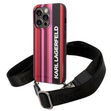Karl Lagerfeld KLHCP14XSTSTP iPhone 14 Pro Max 6.7 &quot;kemény tok rózsaszín színes csíkos pánt tok és táska