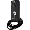 Karl Lagerfeld KLHCP15LSASKNPSK iPhone 15 Pro 6.1" Keménytok Fekete Crossbody Saffiano Monogram Fém Kitűző Karl & Choupette (GSM176258)