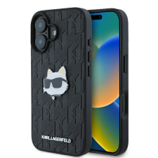 Karl Lagerfeld KLHCP16SPGKLCHPK Monogram Choupette Head Pin keménytok iPhone 16 - fekete tok és táska