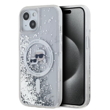 Karl Lagerfeld Liquid Glitter MagSafe hátlaptok Karl and Choupette iPhone 15 átlátszó tok és táska
