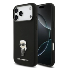 Karl Lagerfeld Liquid Silicone Metal Ikonik tok iPhone 17 Pro Max készülékhez fekete tok és táska