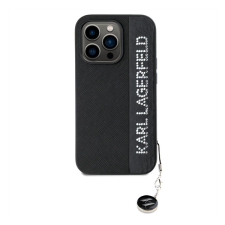 Karl Lagerfeld PU Saffiano Rhinestone Charm Apple iPhone 14 Pro hátlap tok, fekete tok és táska