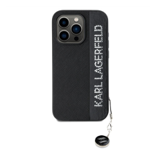Karl Lagerfeld PU Saffiano Rhinestone Charm Apple iPhone 15 Pro hátlap tok, fekete tok és táska