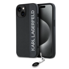 Karl Lagerfeld PU Saffiano Rhinestone Charm tok iPhone 15 készülékhez fekete (901687) tok és táska