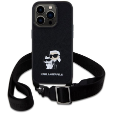 Karl Lagerfeld Saffiano Crossbody Metal Karl and Choupette iPhone 15 Pro fekete tok tok és táska