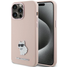 Karl Lagerfeld szilikon Choupette fém tűs tok iPhone 15 Pro - rózsaszín tok és táska