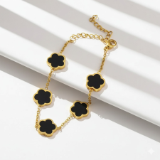 KÁRPÁTHY ékszer Clover karkötő - fekete, aranyozott karkötő