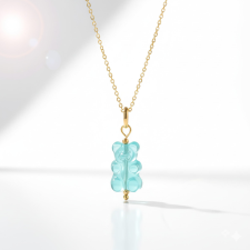 KÁRPÁTHY ékszer DIY Gumimaci nyaklánc - világoskék, aranyozott nyaklánc