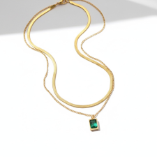 KÁRPÁTHY ékszer Kétsoros kristály nyaklánc - smaragdzöld, aranyozott nyaklánc