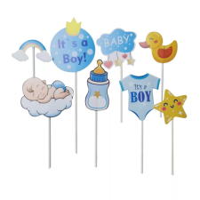  Kék babaváró torta dísz,beszúró-Felhőn alvó baba 8 részes party kellék
