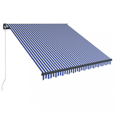 Kék és fehér kézzel kihúzható LED-es napellenző 350 x 250 cm kerti bútor