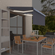  kék-fehér LED-es kézzel kihúzható napellenző redőnnyel 3x2,5 m kerti bútor