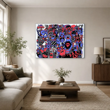  Kék-piros-fekete szörnykollázs doodle art vászonkép dekoráció