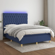  kék szövet rugós és LED-es ágy matraccal 140x190 cm ágy és ágykellék