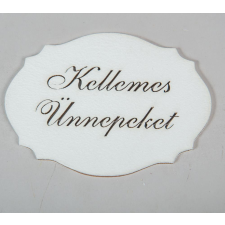  Kellemes ünnepeket fodros tábla fa fehér 10cm dekorációs kellék