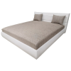  Kendra franciaágy led világítással és párnával Fehér textilbőr - sötét bézs szövet, 180x200 cm, Ortopéd 12 cm-es szivacsos