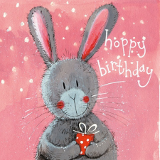 Képeslap Alex Clark borítékkal, 14x14 cm, nyuszi ajándékkal HBD képeslap