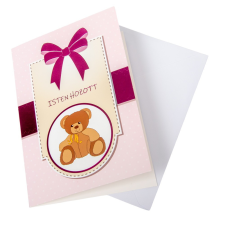  Képeslap kinyitható rózsaszín maci borítékkal 13x19cm dekorációs kellék