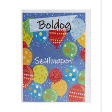 Képeslap színes lufikkal és Boldog Szülinapot felirattal, 13 x 19 cm - Kék party kellék