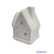  Kerámia fehér téli házikó - Matt tetejű B dekorációs kellék