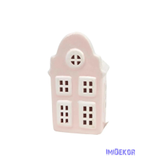  Kerámia ház 11 cm - Íves rózsaszín dekorációs kellék