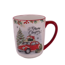 Kerámia karácsonyi bögre autó fenyőfával 500ml bögrék, csészék