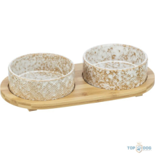  Kerámia tál bambusz fa tartóval 2*0,3L TRX 24828 kutyatál