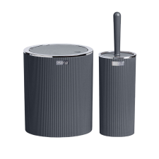  Kerek fürdőszobai szemetes + WC kefe szett Antracit takarító és háztartási eszköz