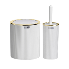  Kerek fürdőszobai szemetes + WC kefe szett Fehér takarító és háztartási eszköz