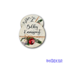  Kerek karácsonyi 7cm 5db/csomag - Boldog Karácsonyt fehér márvány dekorációs kellék