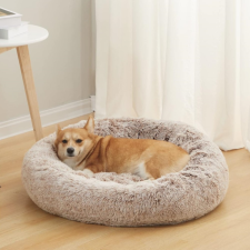  Kerek kisállat szőrmés fekhely-Barna - L szállítóbox, fekhely kutyáknak