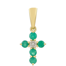  Kereszt 9 Karátos Arany Medál Brazil Smaragddal és Természetes Cirkónnal, PCY11240 medál