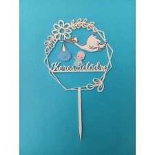  Keresztelődre felíratú,gólya fiú babával fa tortabeszúró,tortadísz sütés és főzés