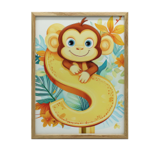 KERET FALI PLAKÁT MERRY MONKEY LETTER S 30X40 CM FEKETE KERET grafika, keretezett kép