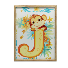 KERET FALI PLAKÁT MONKEY LETTER J 30x40 CM MATT grafika, keretezett kép