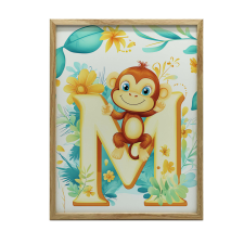 KERET FALI PLAKÁT MOSOLYGÓ MAJOM LETTER M 50x70 CM grafika, keretezett kép