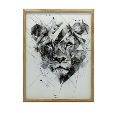  KERET FALI PLAKÁT OROSZLÁN GEOMETRIÁBAN 30X40 CM FEKETE grafika, keretezett kép