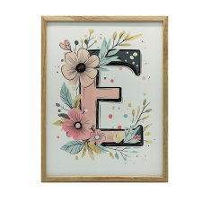 KERET FALI PLAKÁT VIRÁG E BETŰ 40X50 CM FEKETE grafika, keretezett kép