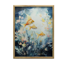 KERET FALI PLAKÁT VÍZALATI TÁJ ARANY 50x70 CM grafika, keretezett kép