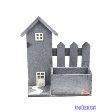  Kerítéses faház kaspó 24x20x8cm - Szürke dekorációs kellék