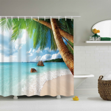 Kermix Textil zuhanyfüggöny 180x200 cm, pálmafa mintázattal, mosható és vasalható lakástextília