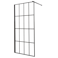 Kerra Techno 90 Walk-in zuhanykabin 90x200 cm, fekete profil, víztiszta üveg rácsmintával kád, zuhanykabin