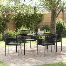  Kert étkező szett 5 pcs Fekete PE Rattan kerti bútor