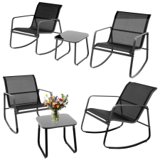  KERTI bútor szett: 2 fotel, textilén hintaszékek, ÜVEG asztal kerti bútor
