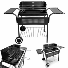 Kerti grill, fém polcok, állítható rostély, kerekek, MultiGarden kerti sütés és főzés